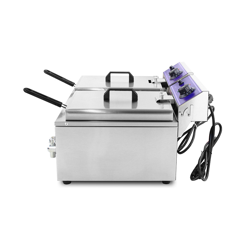 مقلاة عميقة كهربائية تجارية من الفولاذ المقاوم للصدأ ذات سلال مزدوجة وصمام