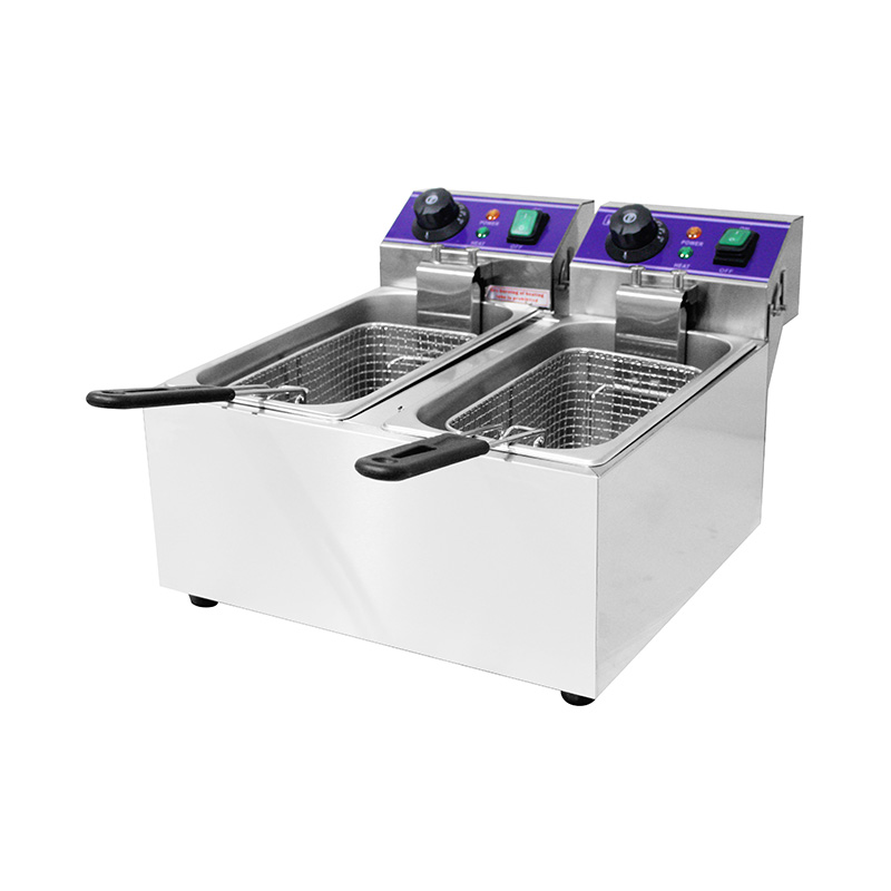 مقلاة عميقة كهربائية تجارية من الفولاذ المقاوم للصدأ ذات لوحة زرقاء مع سلة مزدوجة