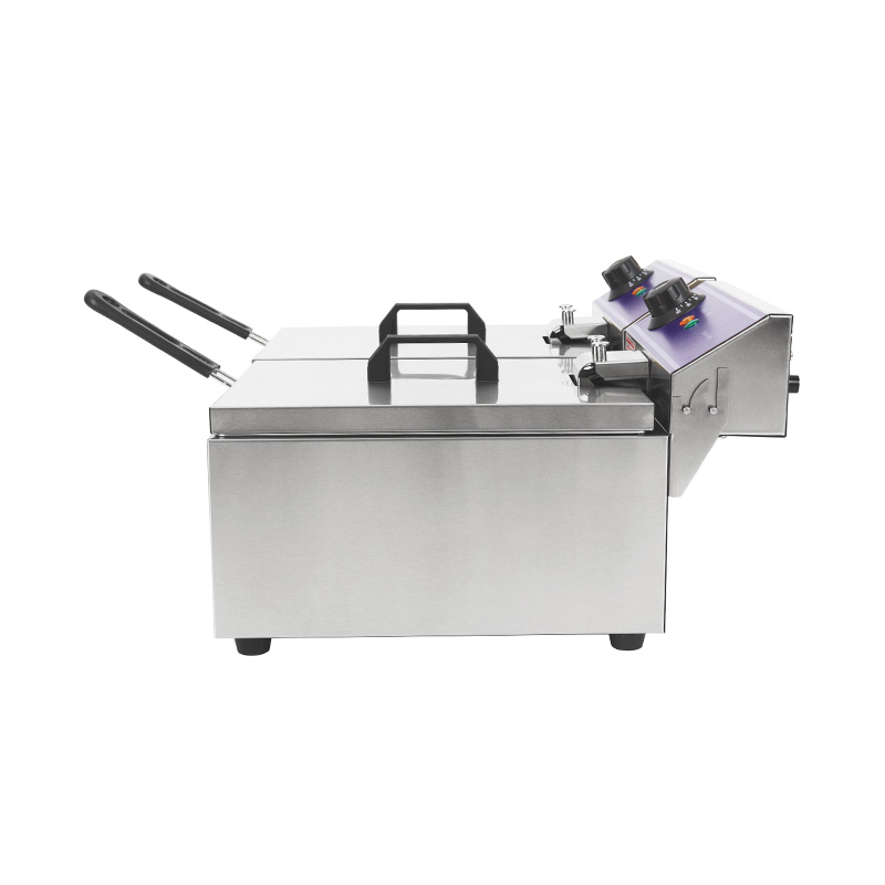 مقلاة عميقة كهربائية تجارية من الفولاذ المقاوم للصدأ ذات لوحة زرقاء مع سلة مزدوجة