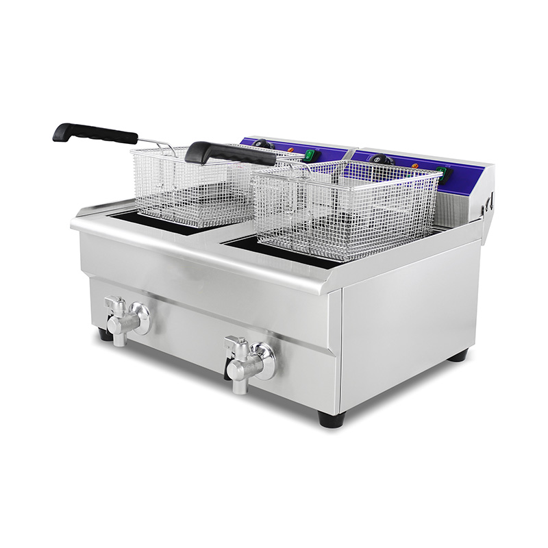 مقلاة عميقة كهربائية تجارية من الفولاذ المقاوم للصدأ ذات سلال مزدوجة وصمام