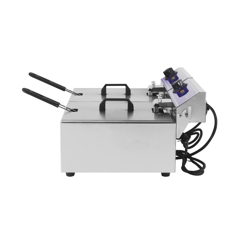 مقلاة عميقة كهربائية تجارية من الفولاذ المقاوم للصدأ ذات لوحة زرقاء مع سلة مزدوجة