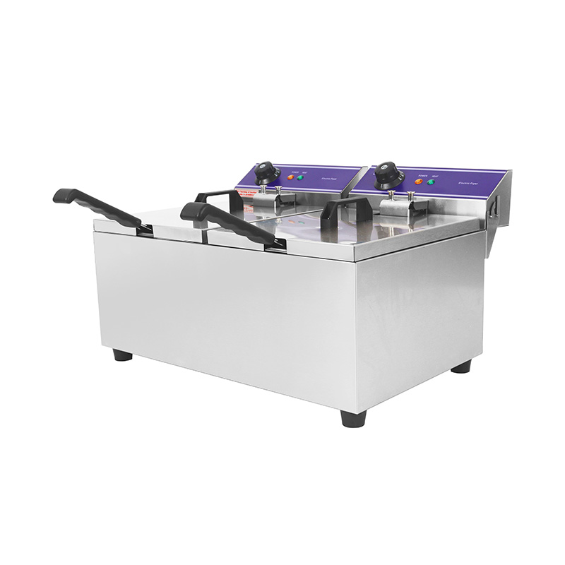 مقلاة عميقة كهربائية تجارية من الفولاذ المقاوم للصدأ ذات لوحة زرقاء مع سلة مزدوجة