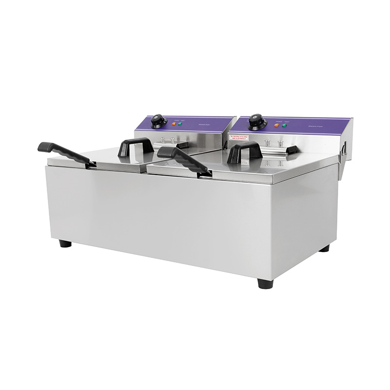 مقلاة عميقة كهربائية تجارية من الفولاذ المقاوم للصدأ ذات لوحة زرقاء مع سلة مزدوجة