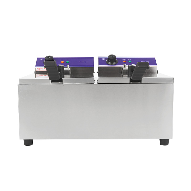 مقلاة عميقة كهربائية تجارية من الفولاذ المقاوم للصدأ ذات لوحة زرقاء مع سلة مزدوجة