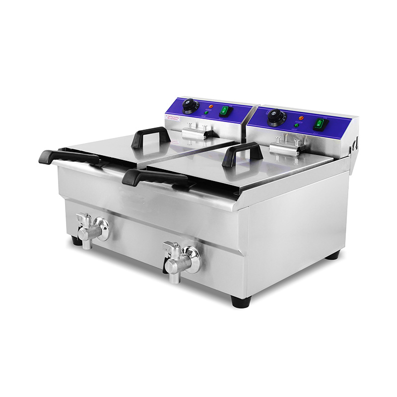 مقلاة عميقة كهربائية تجارية من الفولاذ المقاوم للصدأ ذات سلال مزدوجة وصمام