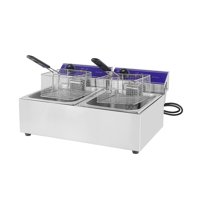 مقلاة عميقة كهربائية تجارية من الفولاذ المقاوم للصدأ ذات لوحة زرقاء مع سلة مزدوجة