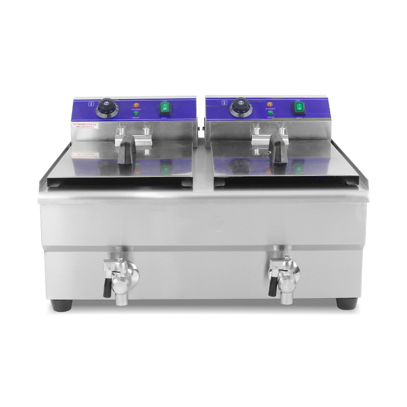 مقلاة عميقة كهربائية تجارية من الفولاذ المقاوم للصدأ ذات سلال مزدوجة وصمام