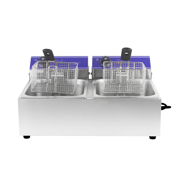 مقلاة عميقة كهربائية تجارية من الفولاذ المقاوم للصدأ ذات لوحة زرقاء مع سلة مزدوجة