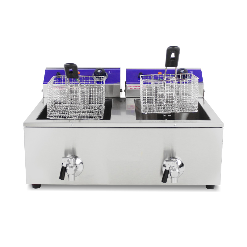 مقلاة عميقة كهربائية تجارية من الفولاذ المقاوم للصدأ ذات سلال مزدوجة وصمام