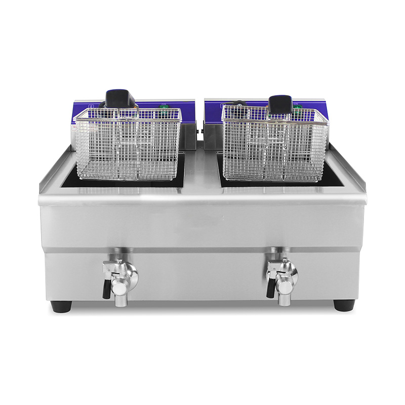 مقلاة عميقة كهربائية تجارية من الفولاذ المقاوم للصدأ ذات سلال مزدوجة وصمام