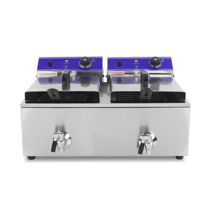 مقلاة عميقة كهربائية تجارية من الفولاذ المقاوم للصدأ ذات سلال مزدوجة وصمام