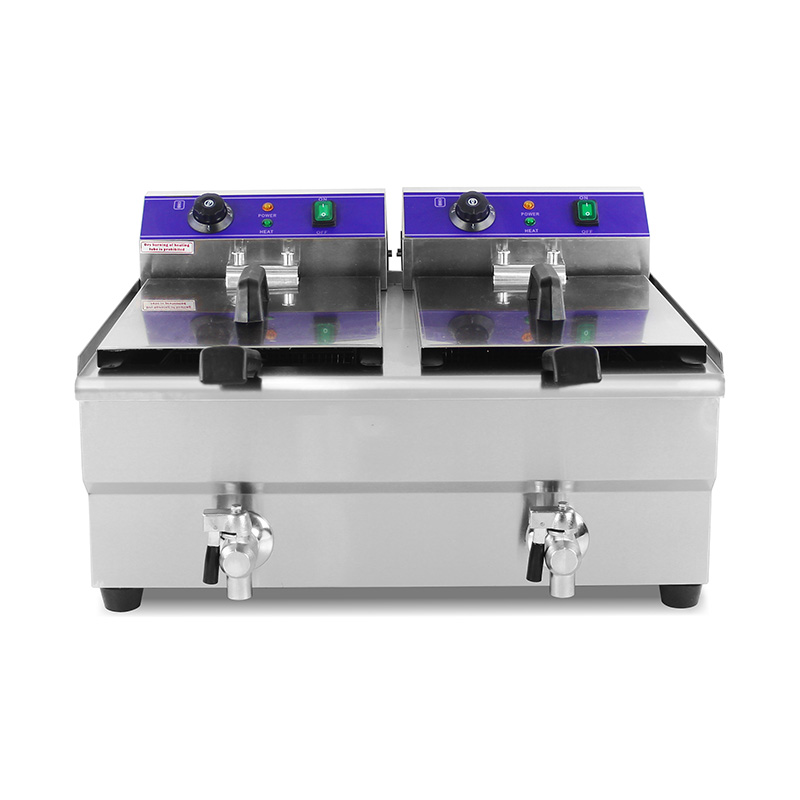 مقلاة عميقة كهربائية تجارية من الفولاذ المقاوم للصدأ ذات سلال مزدوجة وصمام