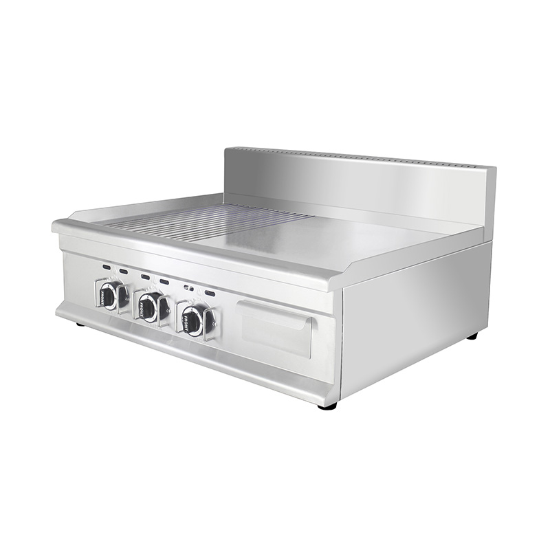 صاج تجاري من الفولاذ المقاوم للصدأ يعمل بالغاز الطبيعي/غاز البترول المسال بنمط نصف أملس ونصف أخدود