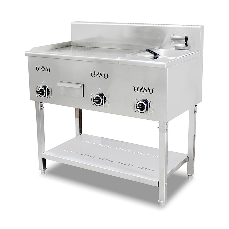 مقلاة ومقلاة قائمة من الفولاذ المقاوم للصدأ بنمط لوحة أخدود 2/3 ناعمة 1/3