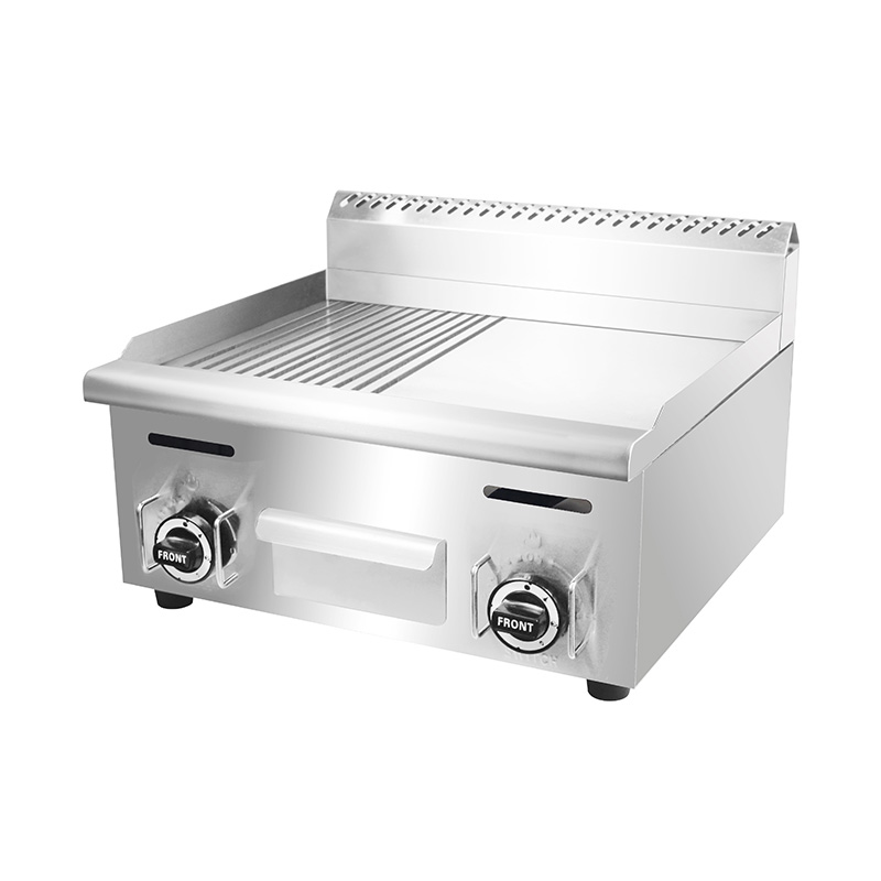 صاج تجاري من الفولاذ المقاوم للصدأ يعمل بالغاز الطبيعي/غاز البترول المسال بنمط نصف أملس ونصف أخدود