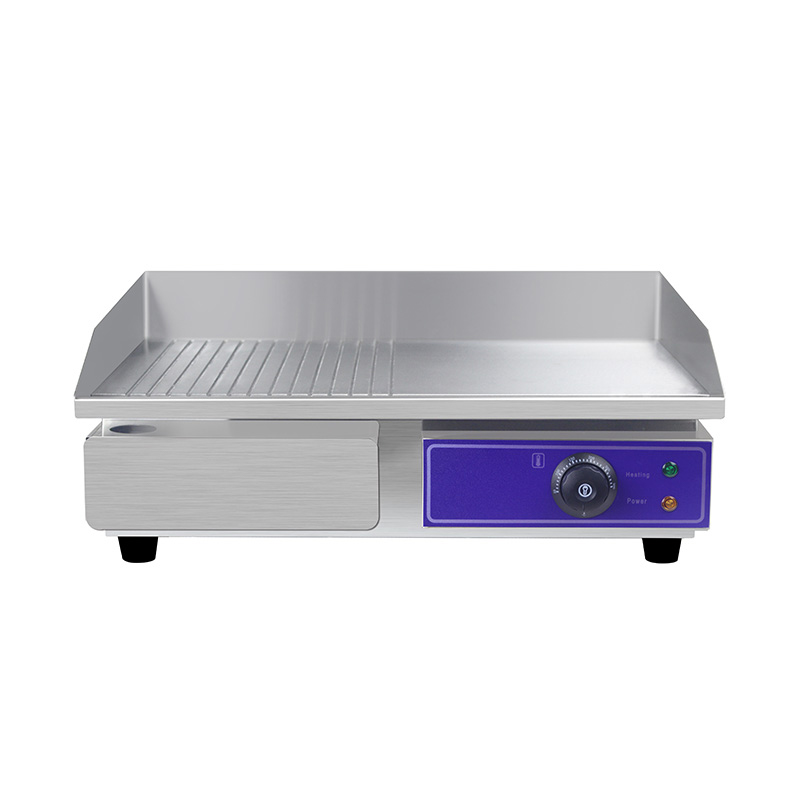 مقلاة كهربائية نصف ناعمة ونصف ذات أخدود على شكل لوحة من الفولاذ المقاوم للصدأ لطاولة المطبخ التجارية