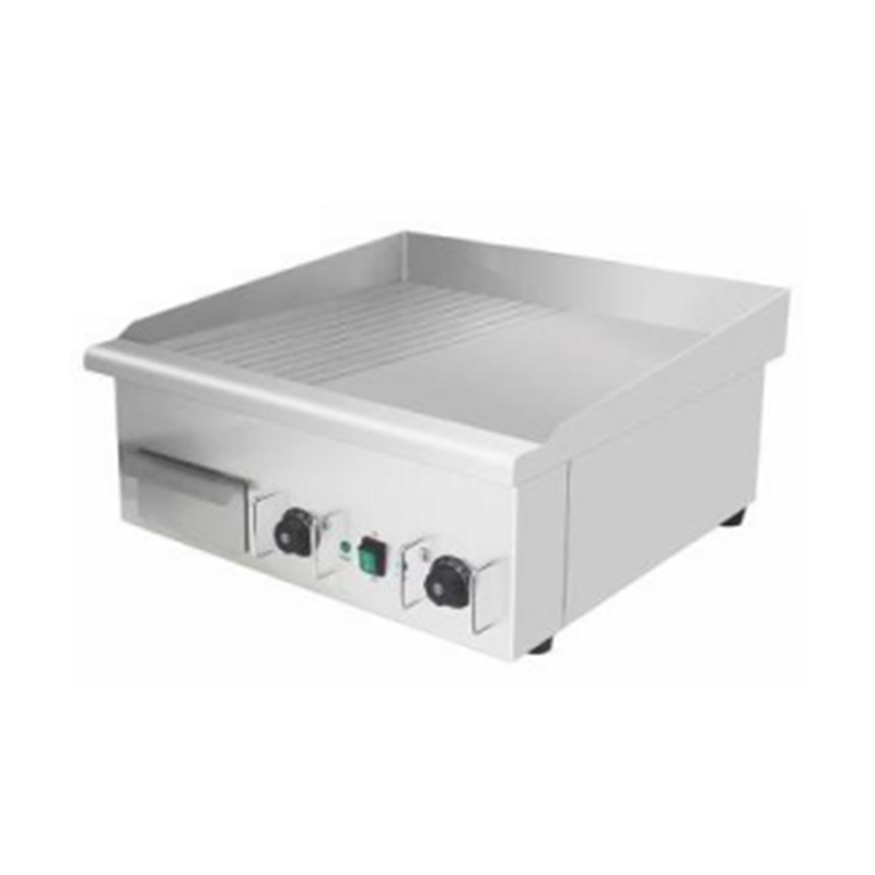 مقلاة كهربائية نصف ناعمة ونصف ذات أخدود على شكل لوحة من الفولاذ المقاوم للصدأ لطاولة المطبخ التجارية