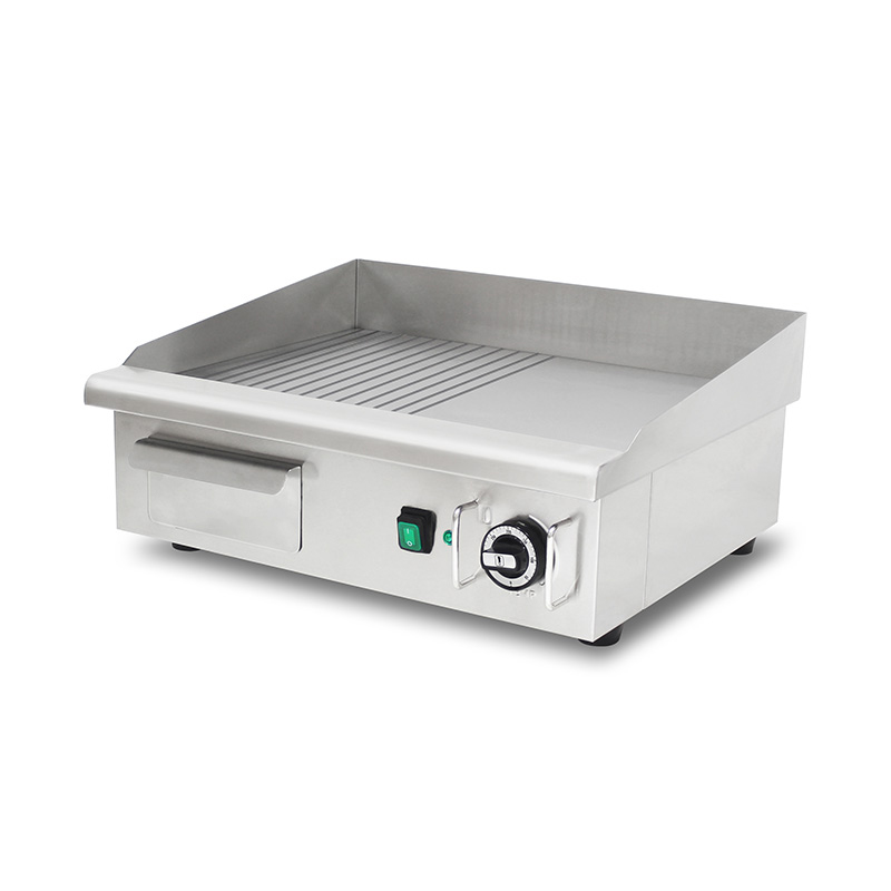 مقلاة كهربائية نصف ناعمة ونصف ذات أخدود على شكل لوحة من الفولاذ المقاوم للصدأ لطاولة المطبخ التجارية
