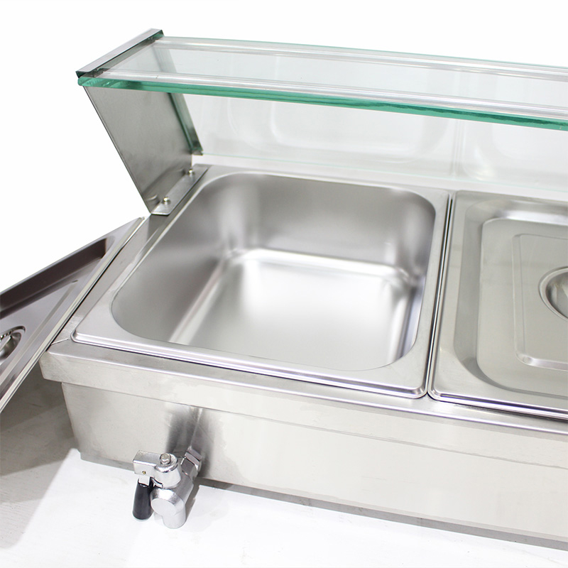 ماكينة باين ماري الكهربائية التجارية المصنوعة من الفولاذ المقاوم للصدأ مع واقي عطس من الزجاج المقسى