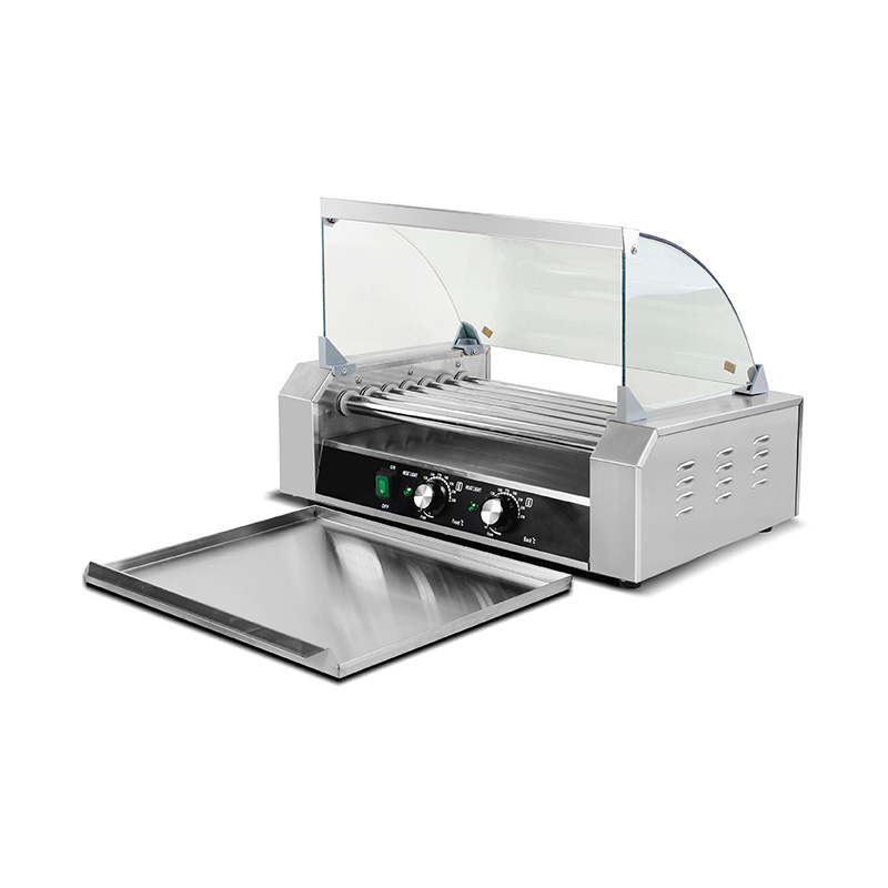 ماكينة شواء هوت دوج كهربائية من الفولاذ المقاوم للصدأ مع غطاء زجاجي