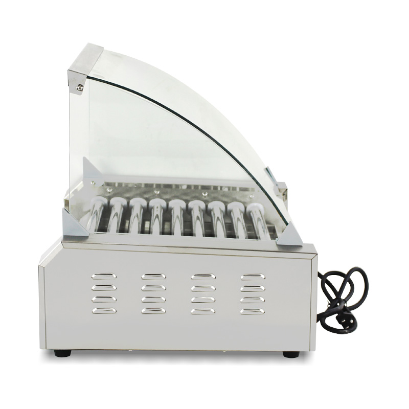 ماكينة شواء هوت دوج كهربائية من الفولاذ المقاوم للصدأ مع غطاء زجاجي