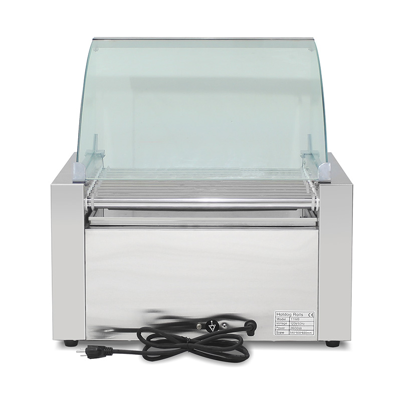 ماكينة شواء هوت دوج كهربائية من الفولاذ المقاوم للصدأ مع غطاء زجاجي