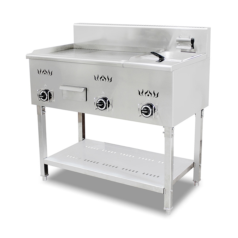 لوحة مسطحة من الفولاذ المقاوم للصدأ، تعمل بالغاز الطبيعي/غاز البترول المسال، وشواية ومقلاة