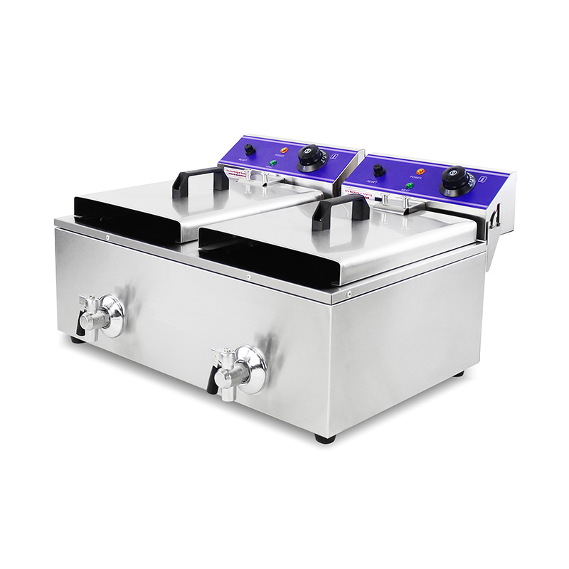 سلال مزدوجة وصمام مقلاة عميقة كهربائية تجارية من الفولاذ المقاوم للصدأ