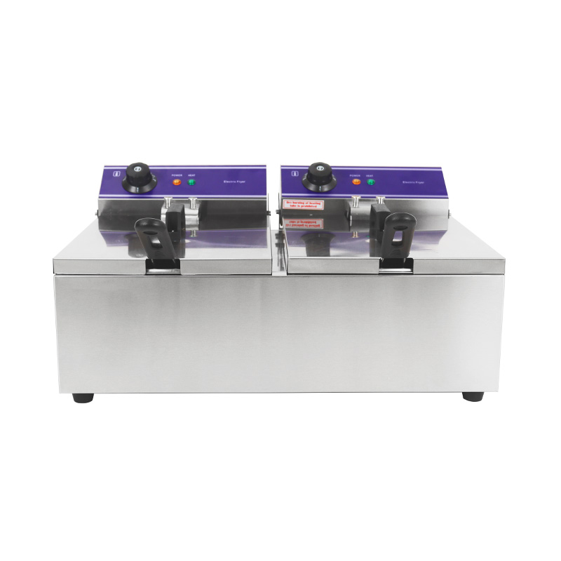 مقلاة عميقة كهربائية تجارية من الفولاذ المقاوم للصدأ ذات لوحة زرقاء مع سلة مزدوجة