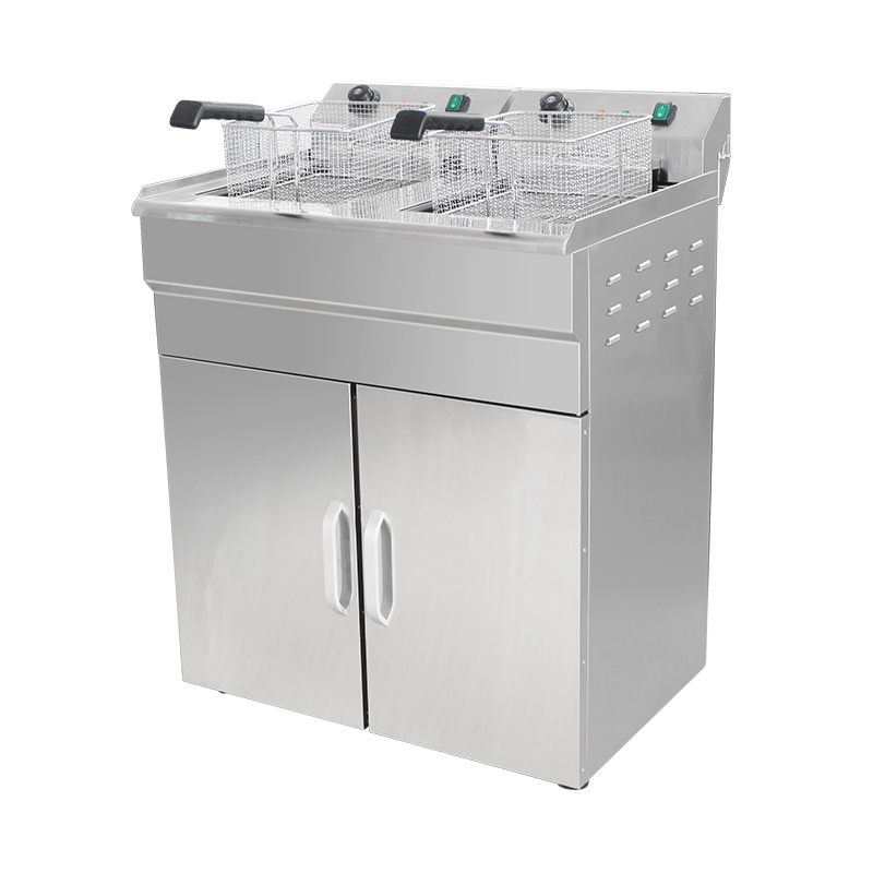 مقلاة عميقة كهربائية تجارية من الفولاذ المقاوم للصدأ مع خزانة