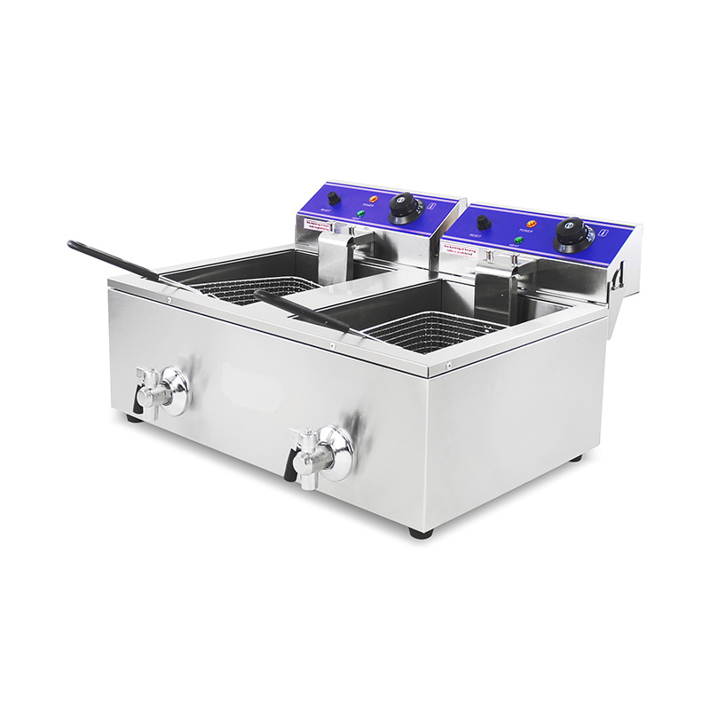 سلال مزدوجة وصمام مقلاة عميقة كهربائية تجارية من الفولاذ المقاوم للصدأ