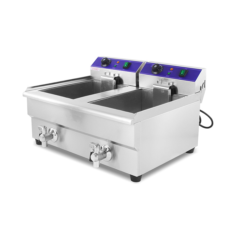 سلال مزدوجة وصمام مقلاة عميقة كهربائية تجارية من الفولاذ المقاوم للصدأ