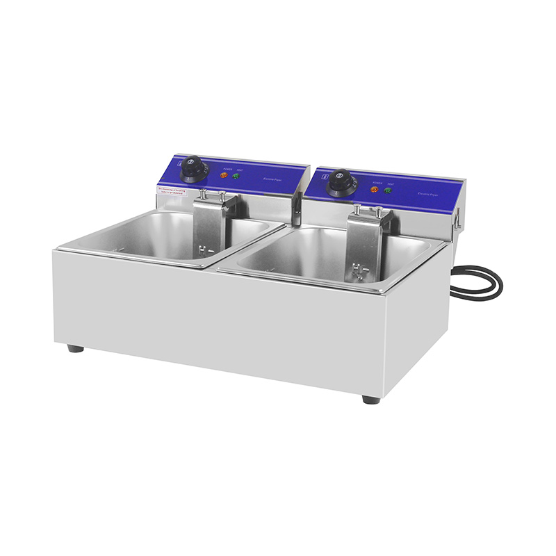 مقلاة عميقة كهربائية تجارية من الفولاذ المقاوم للصدأ ذات لوحة زرقاء مع سلة مزدوجة