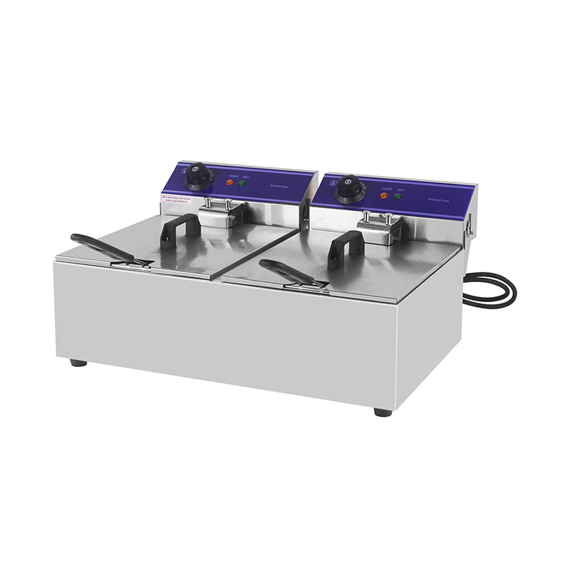 مقلاة عميقة كهربائية تجارية من الفولاذ المقاوم للصدأ ذات لوحة زرقاء مع سلة مزدوجة