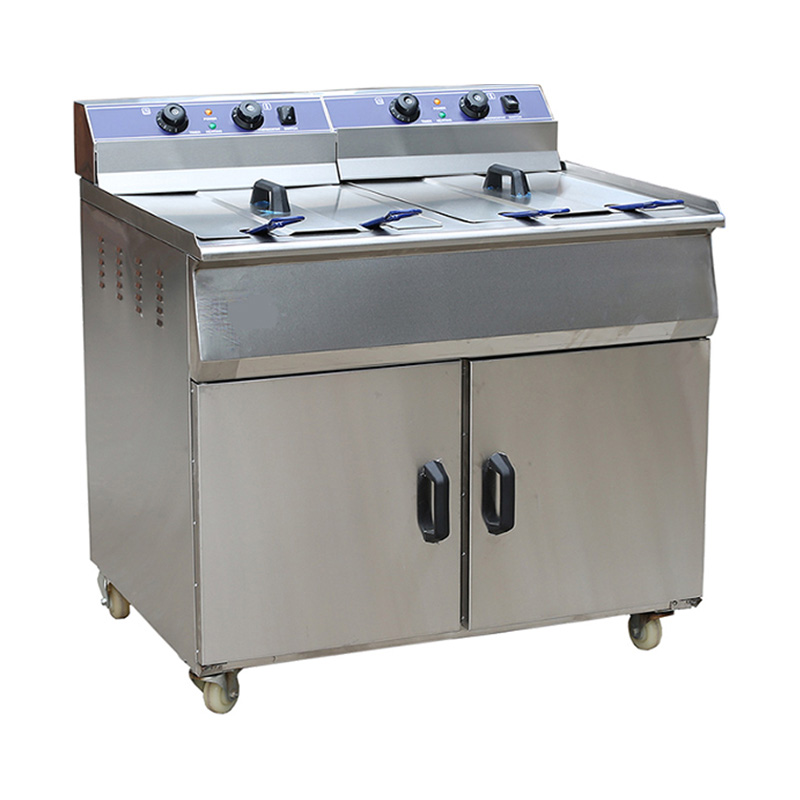 مقلاة عميقة كهربائية تجارية من الفولاذ المقاوم للصدأ مع خزانة