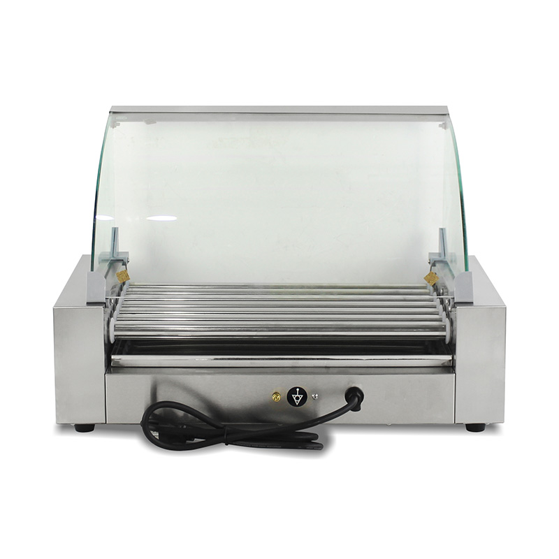 ماكينة شواء هوت دوج كهربائية من الفولاذ المقاوم للصدأ مع غطاء زجاجي