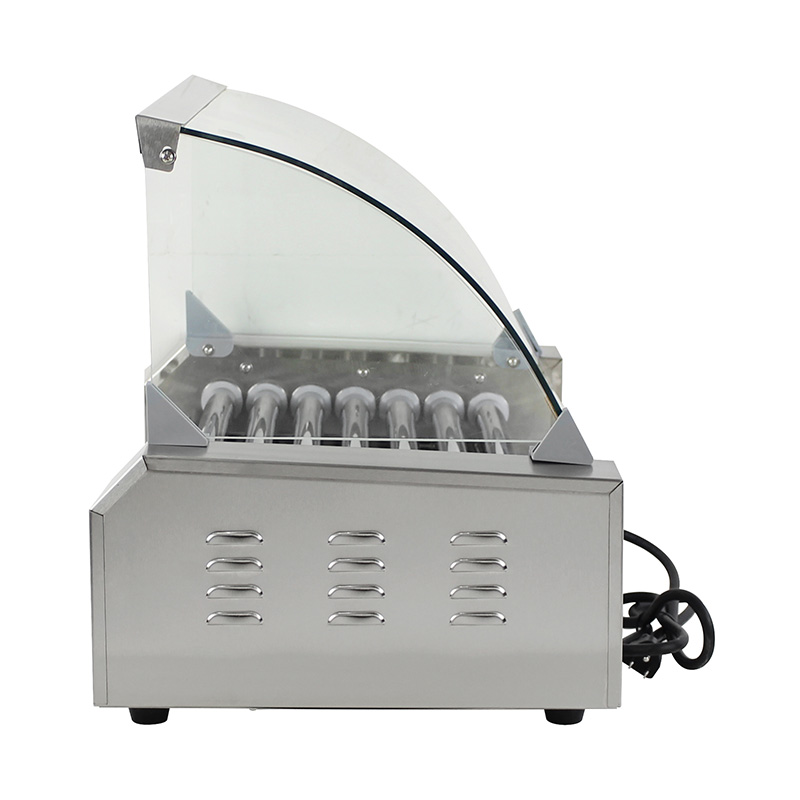 ماكينة شواء هوت دوج كهربائية من الفولاذ المقاوم للصدأ مع غطاء زجاجي