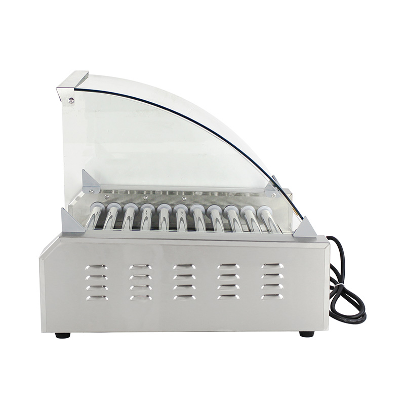 ماكينة شواء هوت دوج كهربائية من الفولاذ المقاوم للصدأ مع غطاء زجاجي