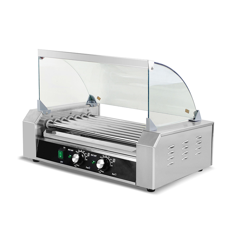 ماكينة شواء هوت دوج كهربائية من الفولاذ المقاوم للصدأ مع غطاء زجاجي