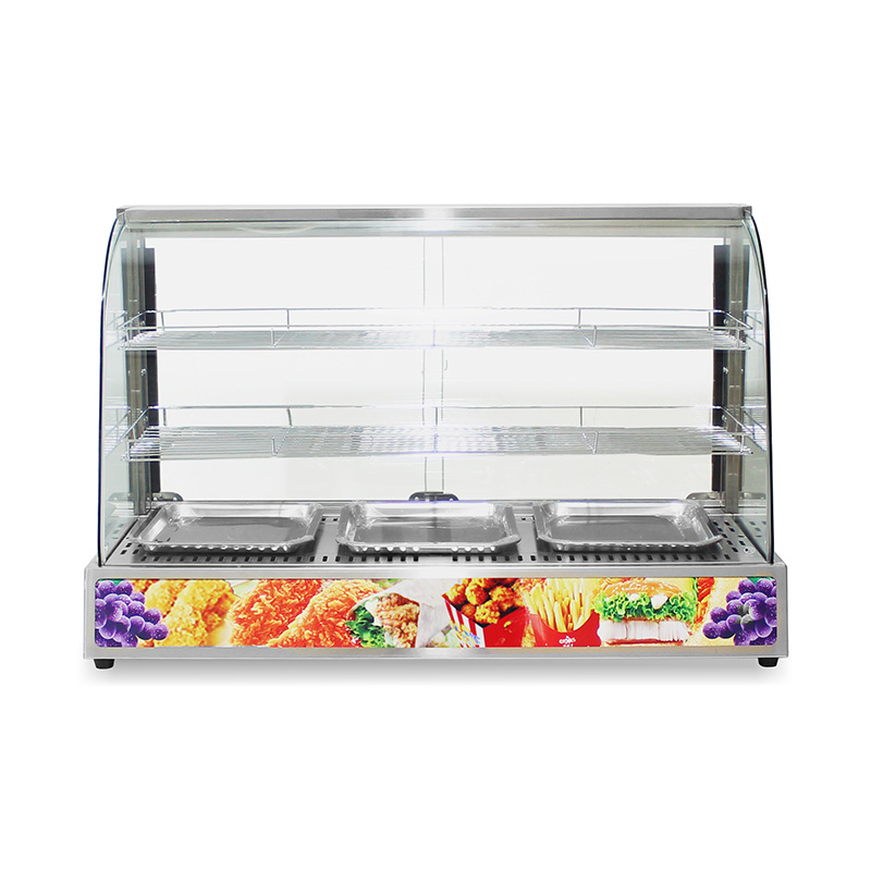 الفولاذ المقاوم للصدأ المطبخ التجاري الكهربائية قوس زجاجي عرض الطعام آلة أكثر دفئا