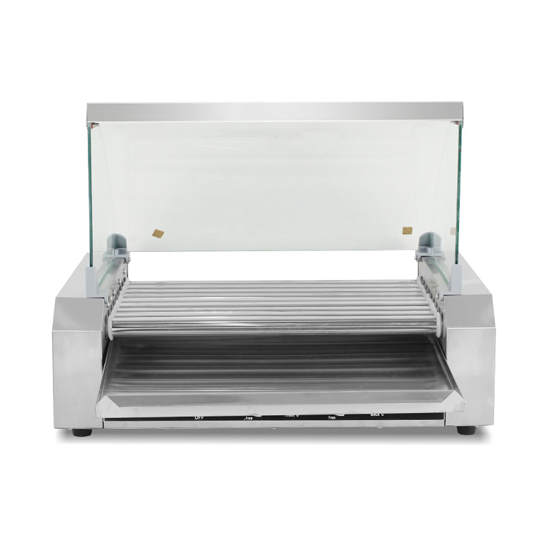 ماكينة شواء هوت دوج كهربائية من الفولاذ المقاوم للصدأ مع غطاء زجاجي