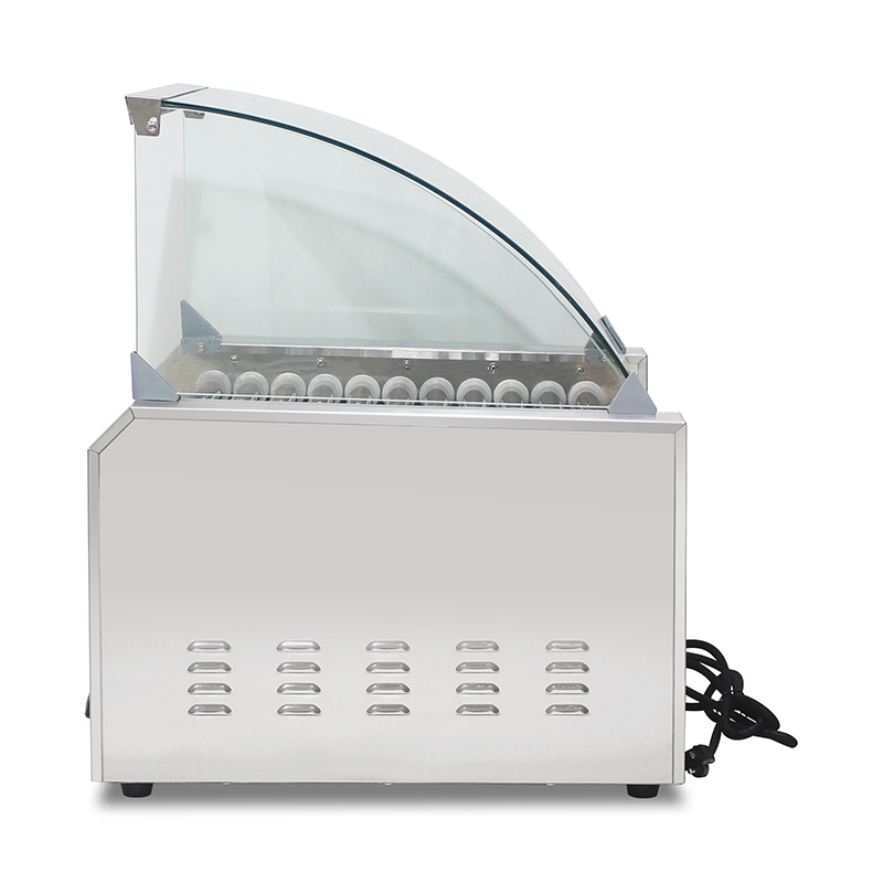 ماكينة شواء هوت دوج كهربائية من الفولاذ المقاوم للصدأ مع غطاء زجاجي